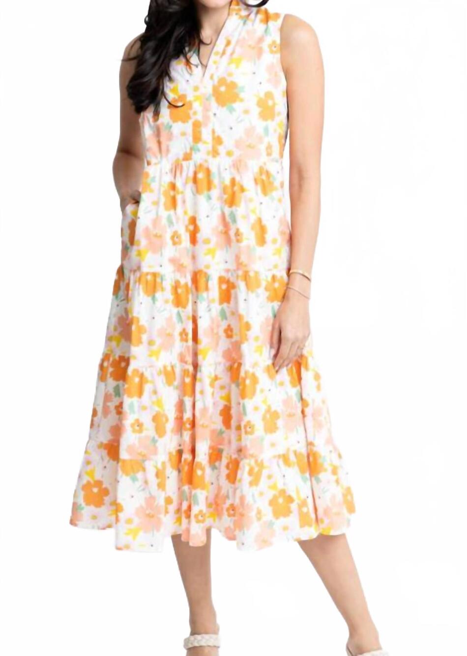 NEW KARLIE floral v neck sleeveless tier dress in multi